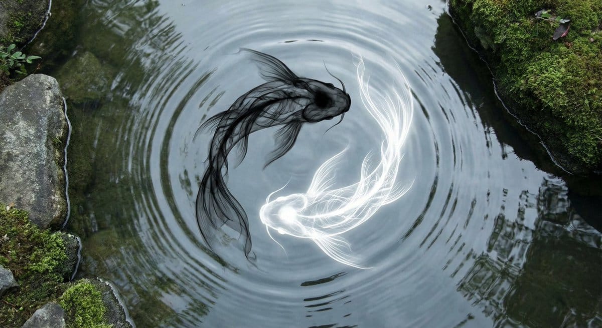 Yin-yang koi ink illustration - AI Generated AI Art Style Image Example