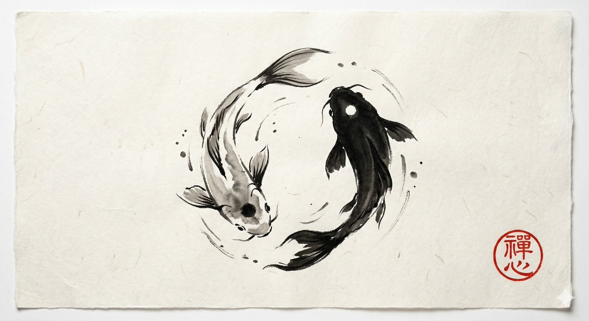 Preview image for Yin and Yang Koi Fish Sumi-e Prompt prompt