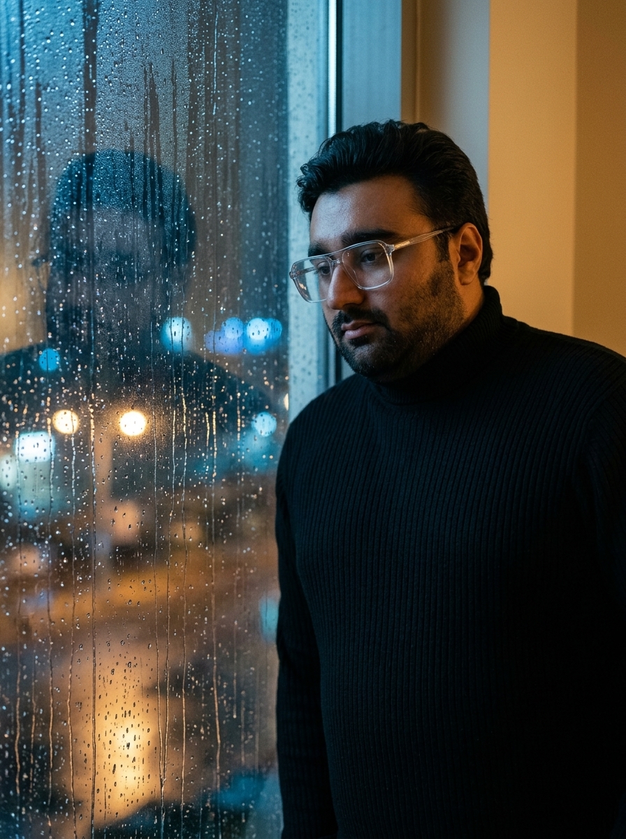 cinematic nighttime rain portrait KI-Anweisungsbeispiel