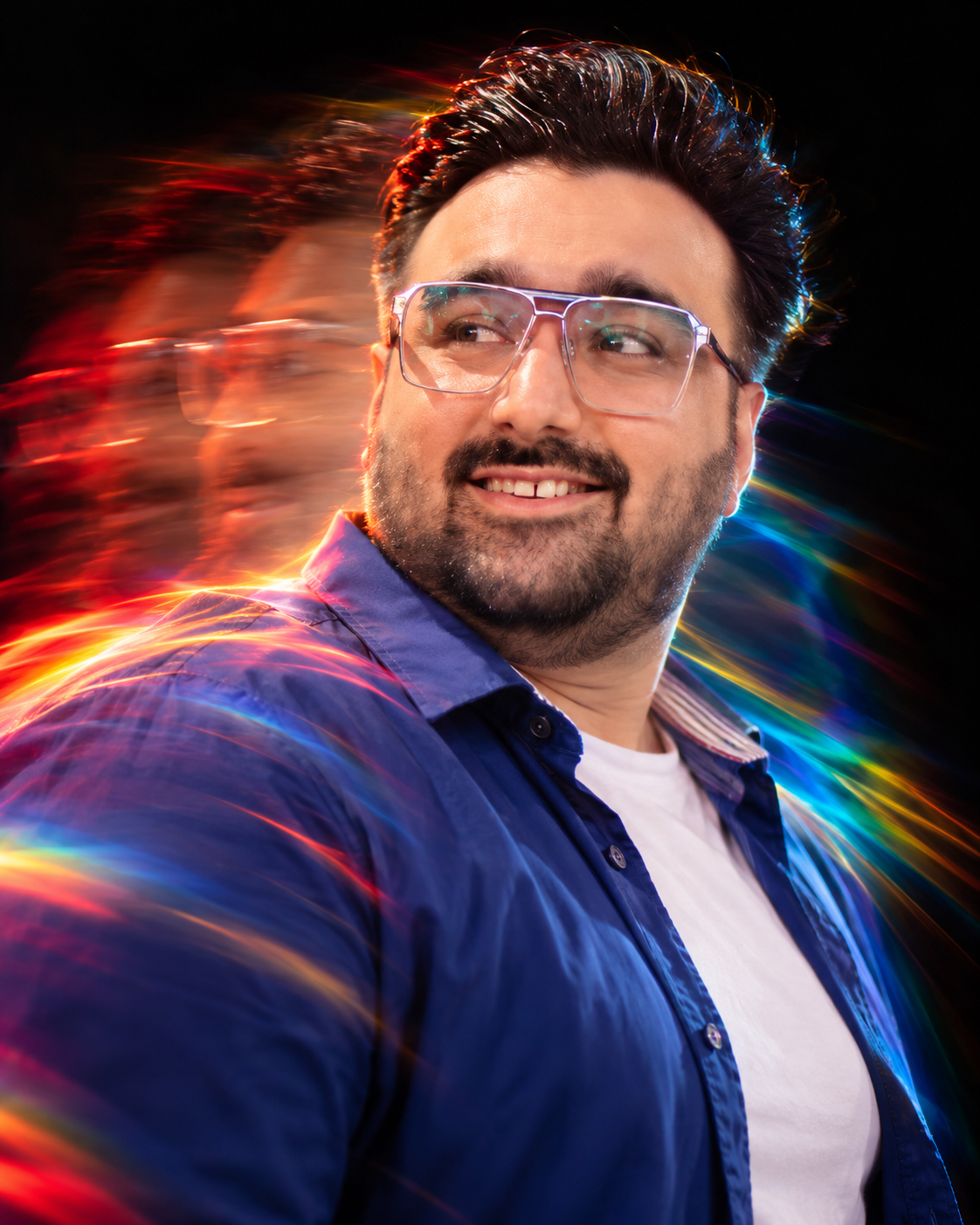 Exemple d'instruction d'IA Prismatic Motion Portrait with Neon Trails